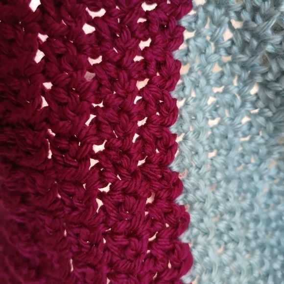 VINTAGE Handmade Orange Teal and Maroon Loose Knit Crochet Pullover Sweater - Picture 5 of 10